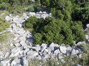 Το εσωτερικό του φρουριακού περιβόλου στην επίπεδη κορυφή του υψώματος. Διακρίνονται αρχιτεκτονικά κατάλοιπα κτηρίων